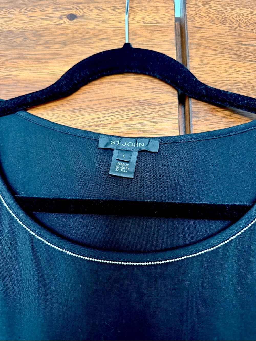 St. John Black Sheer Top With Beaded Neck Trim